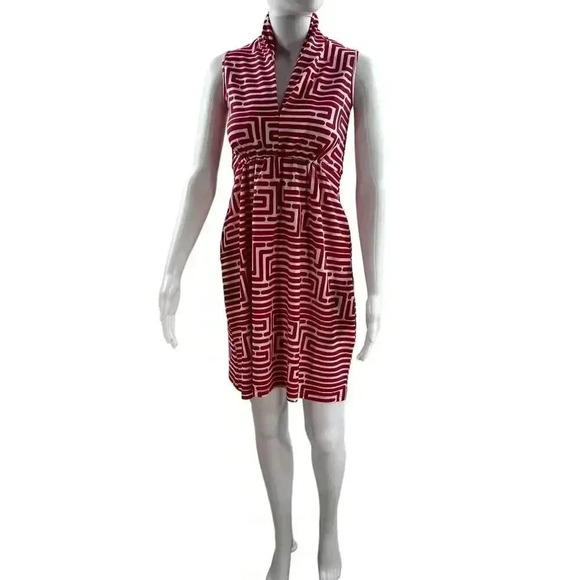 Vfish Designs Geometric Print Dress S High Neck Collar V Neck Minimalistic NWT - Picture 1 of 15